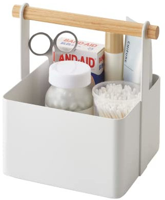 YAMAZAKI TOSCA Toolbox S, Stahl/Holz, Minimalistisches Design, Weiß, 16 x 13 x 16 cm (LxBxH)