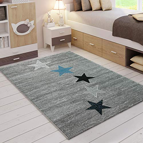 VIMODA Stern Jugendzimmer Wohnzimmer Teppich Grau Trendiger Kurzflor Teppich Stern Stylish Accessoire, Maße:120x170 cm
