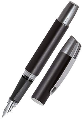 Online Ergonomic fountain pen for left handed for school/college - Campus Black - solid medium nib, soft grip part, for standard ink cartridges, refillable, for beginners/pupils/students/adults