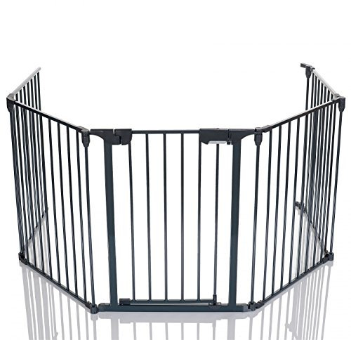 LCP Kids Barrière de Sécurité Extensible Cheminée Grille de Protection avec 1 Porte et 4 Panneaux Longueur Totale 295 cm