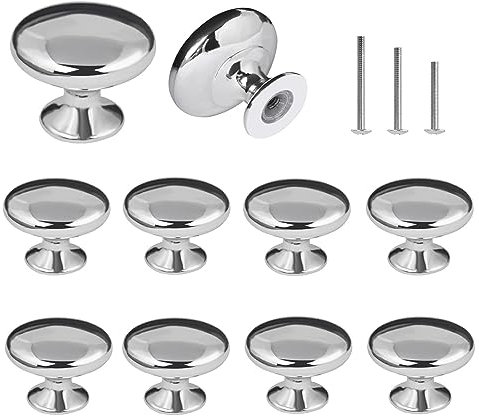 OctinPris 10x Polished Chrome Cabinet Hardware Round Mushroom Knob Drawer Handles 30mm/1.18 for Kitchen Cupboard Furniture Chest Door Dresser Bathroom (Silver)