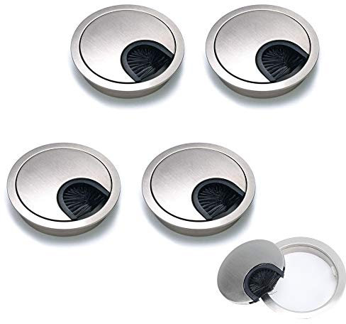 HO2NLE 4pcs Tapa Pasacables Mesa Escritorio 60mm Pasacables de Metal Tapa Cables Mesa Oficina Embellecedor Redondos de Mesa para Cubierta de Agujero Gestión de Cables Muebles Plateado