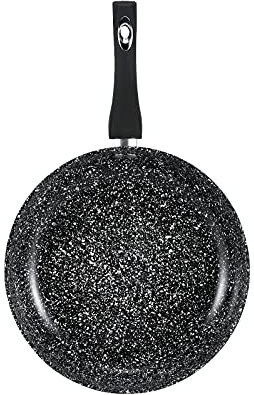 20cm Small Frying Pan with Lid Black Granite Marble Coated Non Stick Pan for Gas, Electric Hob (20 cm Granite)