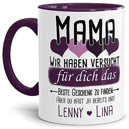 Tassendruck Geschenk Tasse mit Spruch PERSONALISIERT - Bestes Geschenk für Mama von Kindern - Kaffee-Tasse/Geschenkidee Geburtstag Muttertag/Muttertagsgeschenk - Innen & Henkel Violett