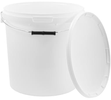 BenBow Cubo con Tapa 20l Blanco 5X 20 litros - Seguro para los Alimentos, Estable, hermético, a Prueba de Fugas - contenedor de Almacenamiento de plástico, con asa de Metal - vacío