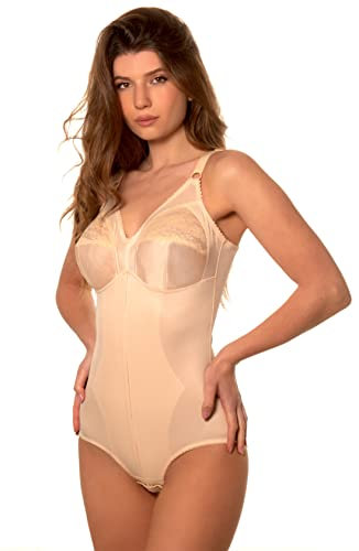 Istintiva Rossella – Body Contenitivo Modellante Donna | Effetto Snellente Pancia Piatta | Coppe morbide in Pizzo Senza Ferretto Leggermente Imbottite | Spalline Regolabili | Beige, Taglia 5C