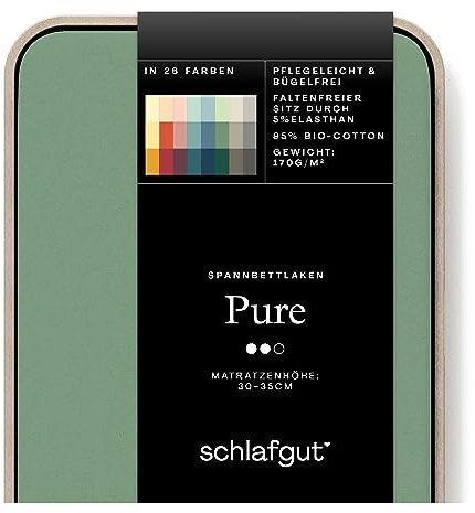 Schlafgut Pure Spannbettlaken 90x200cm bis 100x220cm - 95% Biobaumwolle, 5% Elasthan, Oeko-TEX Zertifiziert, Green Mid, Matratzenhöhe bis 35cm