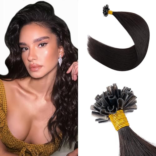 Silk-co U Tip Hair Extensions Real Human Hair 1g per Strand 18inch #1B Natural Black Pre Bonded Nail Tip Keratin Nail Bonding Remy 50g