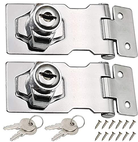LCOUACEO 2 Pezzi 3 pollici Lucchetto Hasp Chiusure Hasp Serratura Acciaio Inossidabile Chiusura a Fibbia Del Cassetto Con Serratura Chiusura, Per Mobili Cassette Postali Armadietti