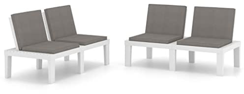 vidaXL 2X Gartenbank mit Kissen Parkbank Sitzbank Gartenmöbel Lounge Bank Terrassenbank Balkonbank Außenbank Outdoor Kunststoff Weiß