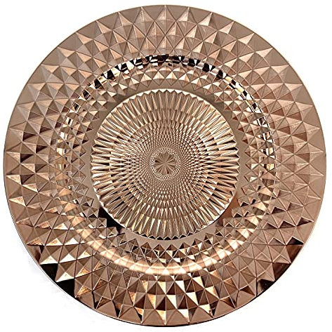 Allgala Charger Plates, 13-Inch 12-Pack Heavy Duty Plastic Diamond Pattern Sparkling Wedding Charger Plates-Rose Gold-HD80403