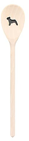 teemando®, Kochlöffel aus Holz mit Motiv Mops, extra stabil, Naturprodukt: handgefertigt, unbehandelt, Rührlöffel aus Buche, oval 30 cm, das besondere Geschenk