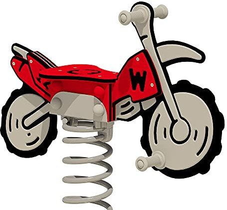 WICKEY Jeu sur ressort PRO Vélo de cross Crossey pour des terrains de jeux publics et des écoles gris/rouge - ancre à visser inclusive - DIN EN 1176