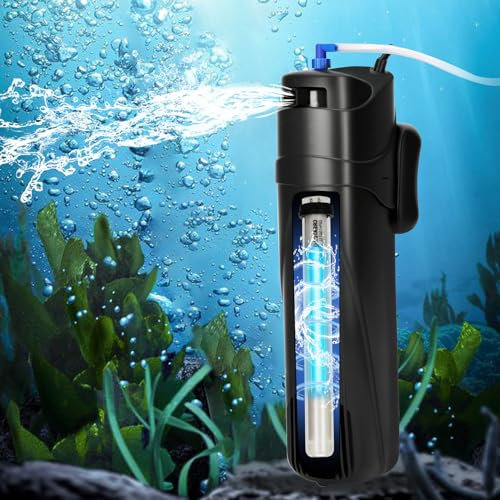 Dozont Filtro de acuario U-V para 40-150 galones, filtro de peces de 400 GPH con 9 W U-V doble luz verde de agua y algas sumergible potente bomba de limpieza para tanque de tortuga, agua dulce