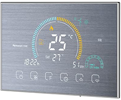 Kavolet Thermostat intelligent programmable, pour chaudière à eau/gaz, avec indice UV/affichage d'humidité/fonction de verrouillage, Contrôle APP vocal, écran LCD rétroéclairé, Compatible avec Echo