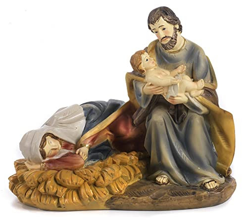 PABEN Gruppe Krippe Maria ruht den Heiligen Josef mit Jesuskind aus Kunstharz (Länge 14,2 cm - Höhe 12 cm)