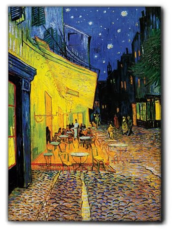 Giallobus - Impression sur toile - Vincent Van Gogh - Terrasse d'un café la nuit - Cadre en toile de qualité supérieure - 50L x 70l cm - Tableaux modernes pour la maison