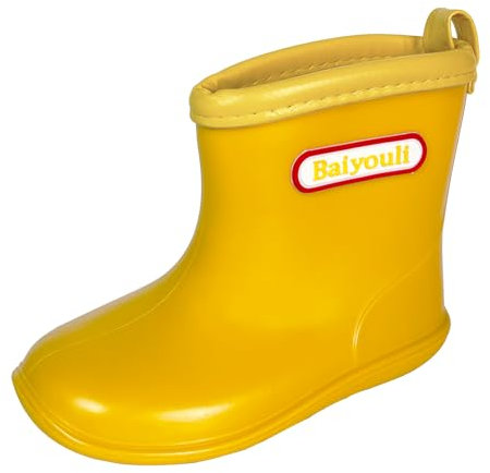 Baiyouli Kids Wellies Toddler Waterproof Non-Slip PVC Wellington Boots Colorful Boys Girls Rain Boots for 1-6 Years Old Child (Yellow, 5 UK)