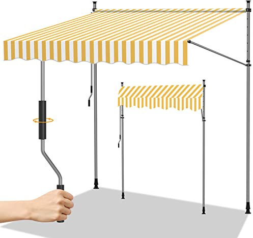 Randaco Klemmmarkise, Markise Einziehbar Manuell, Handkurbel Balkonmarkise ohne Bohren, 100% Polyester UV-beständig & Höhenverstellbar Wasserdicht, 250x120cm Orange und Weiß