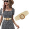ELizoop Femmes Ceinture Paille Tissé éLastique Stretch Taille Ceinture Maigre Robe Ceinture Boucle Taille Robe Bande (Beige)