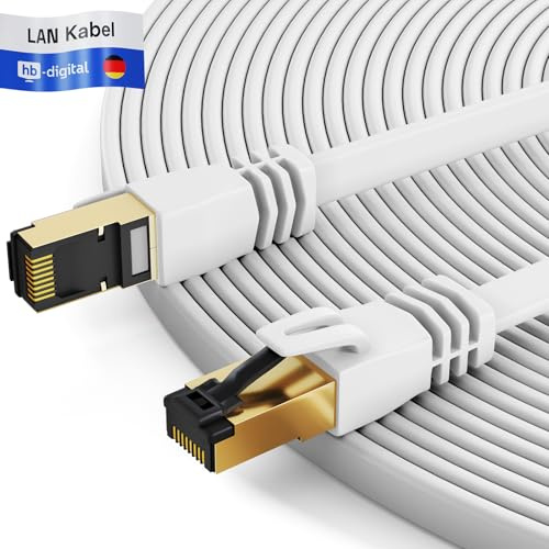 HB-DIGITAL 3m CAT 8 LAN Kabel Netzwerkkabel Ethernet Patchkabel flach RJ45 U/FTP LSZH 40 Gbit/s 2000 MHz AWG 26 PiMF reines Kupfer vergoldete Stecker für Switch, Router, Modem, Smart TV - Weiss
