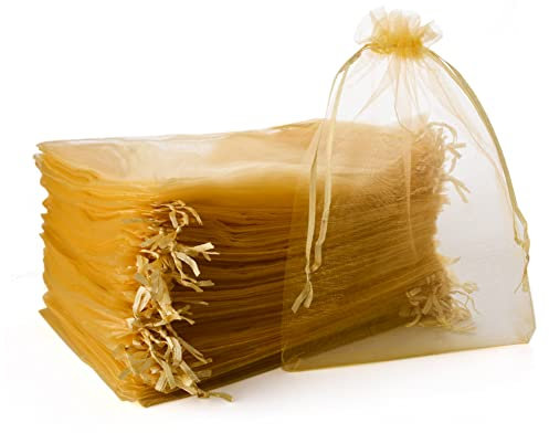 YFZYT Organzasäckchen 100 Stück, Organzabeutel Organza Beutel 20x30CM mit Satin-Kordelzug. Geschenk Säckli Schmuckbeutel für Weihnachtsfest Party Hochzeit Groß Größe Verpackung(Gold)