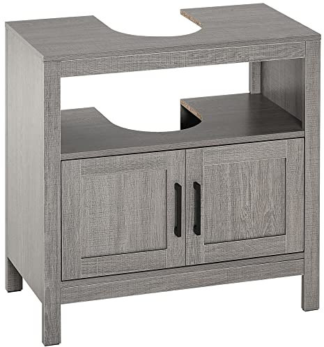 kleankin Mueble para Debajo del Lavabo Armario de Suelo para Baño de Madera con 2 Puertas y Estante Abierto Estilo Moderno 60x30x60 cm Gris