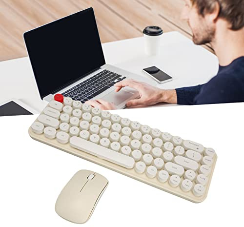 Wireless Keyboard Mouse Combo Wireless Keyboard Mouse Combo Retro Cute Silent Energy Saving Dot Keycap Mini Portable for Home (Beige)