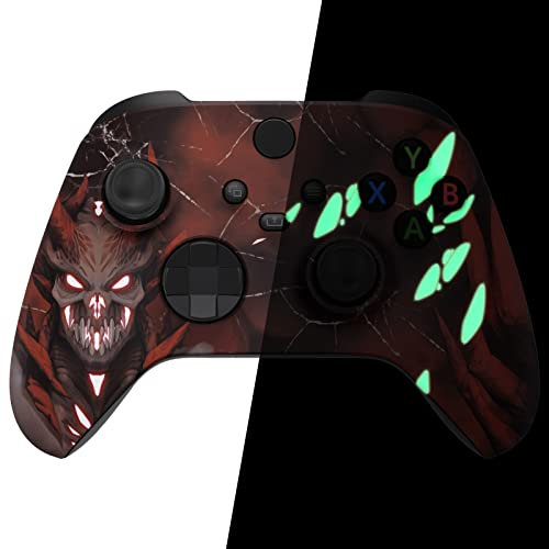 eXtremeRate Custodia Cover per Xbox Series X S Controller,Shell Scocca Copertura Frontale Ricambio per Xbox Series X S Joystick Model 1914-Demone Scarlatto Illuminare al Buio