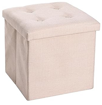 CMY Folding Storage Ottoman Pouffe Footstool Faux Leather Foot Rest Stool | Foldable Storage Box with Lid, Toy Chest, Shoe Bench & Dressing Table Seat for Living Room, 38 x 38 x 38 cm