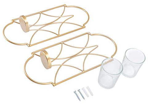 Wandkerzenhalter aus Metall, 2er-Set, Wandkerzenhalter mit Glas, Kerzenhalter aus Eisen, Wandkerzenhalter aus Schwarzem Metall für die Wanddekoration zu Hause(Gold)