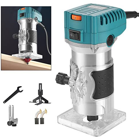 Compact Router, Trim Router Wood Palm Router Tool Kit, Electric Wood Trimmer Laminate Milling Engraving Hand Machine Joiner Tool Trimmer for Slotting Trimming Carving 800W 30000R/MIN