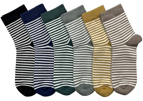 MAGIARTE Womens Mini Crew Cotton Socks,6 Pairs(Stripe#02)