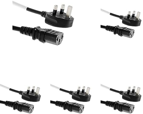 PremiumCord Netzkabel 230V 2m, Stromkabel mit UK Stecker auf Kaltgerätebuchse C13, IEC 320, PC Netzkabel 3 Polig, Farbe schwarz (Packung mit 5)