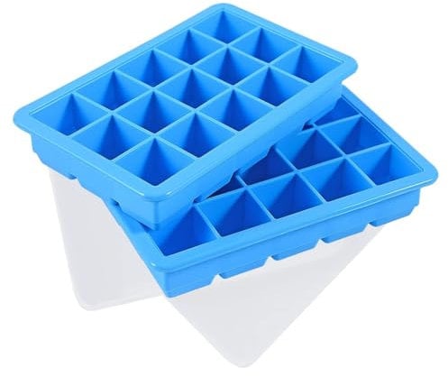 2 Packs Silicone Ice Cube Tray Blue, Easy-Release Ice Cube Moulds 15 Ice Cubs Per Tray for Chocolate Whiskey Cocktail Any Drinks