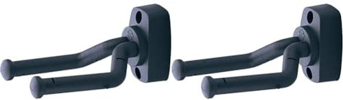 K&M 16280 Universal Gitarren-Wandhalter Schwarz - Beweglicher Bügel - Für alle Kopfplatten geeignet - Kunststoff (Packung mit 2)