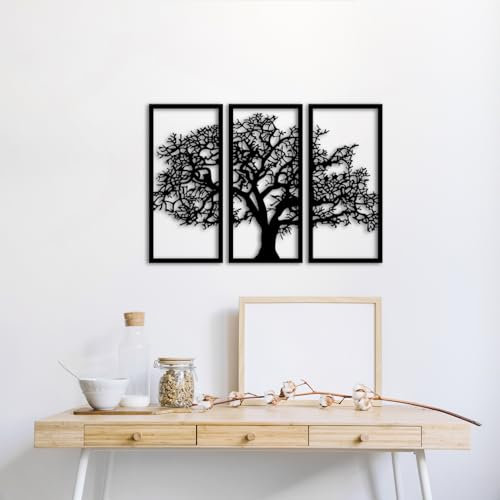 Tubibu Baum des Lebens Wanddeko, Wandbild aus Metall Schwarz, Haus Wandkunst-Dekoration, 3D Wandaufkleber, Moderne Deko, Bilder für Zuhause Büro, Schlafzimmer, Wohnzimmer