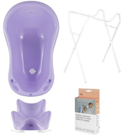 Hylat Baby Set: Baby Badewanne mit Gestell, Badesitz und Abfluss - TÜV Rheinland zertifiziert - ideale Lösung für die tolle Badeerlebnisse - Lite-Kollektion - Farbe: Lila, Motiv: Yeti