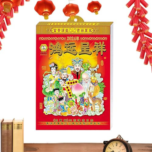 Chinesischer Tageskalender, Drachenjahreskalender, Drachenjahreskalender im chinesischen Stil, 1 Seite pro Tag mit 24 Sonnenbegriffen, Feng Shui Kalender für die