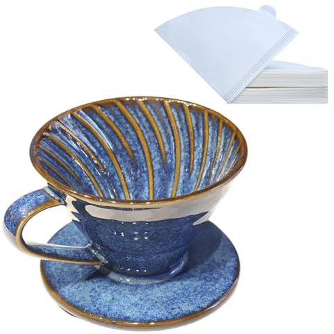 LonMuseum Keramik-Kaffeetropfer mit 50 Filtern, 01 Pour Over Kaffeebereiter, Porzellan, V 60, handgebrühtes Set, Keramik, handwerkliches Tropfbrühen, Barista, Geschenk für 1–2 Personen, Reisen