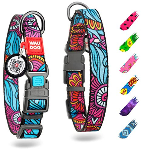 WAUDOG Nylon Halsband für Große, Mittelgroße und Kleine Hunde - Verstellbar mit Digitaler Hundemarke