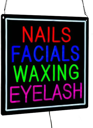 Nails Facial Waxing Eyelash LED Neon Sign, Hight Bright Business Signboards for Beauty Salon, SPA and Skin Care, Durable, Easy To Install, Ideal for Store Wall Window Decoration (20×20, Neon)