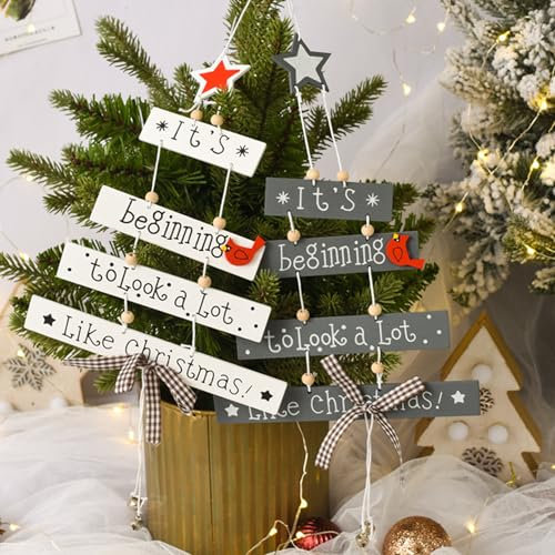 SUQ 2PCS Weihnachtsdeko Holz Hängedeko, 25 * 17CM, Holzschild Merry Christmas, Holz Deko Weihnachten, Weihnachtsmann Weihnachtsbaum Holzanhänger, Fenster Innen Weihnachtsdeko Tür/Wanddeko