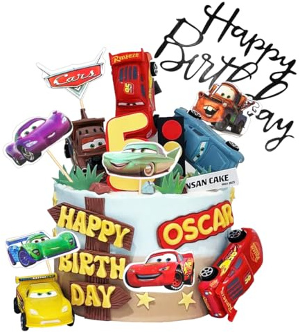 Cars Tortendeko Geburtstag, 17 Stück Cars Geburtstagsdeko, Cupcake Toppers, Auto Cake Topper, Happy Birthday Tortenaufleger, Car Auto Kuchendeko Geburtstag für Junge