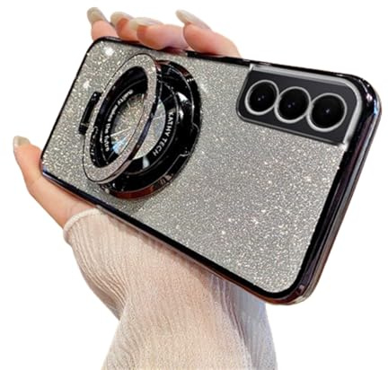 SIYOPINPFY Hülle für Samsung Galaxy S21 5G Hülle mit Ständer Ring Halter Glitter Funkelnder Diamant Schutzhülle Silikon Dünn Stoßfest Kameraschutz Handyhülle für Samsung Galaxy S21 5G, DS Schwarz