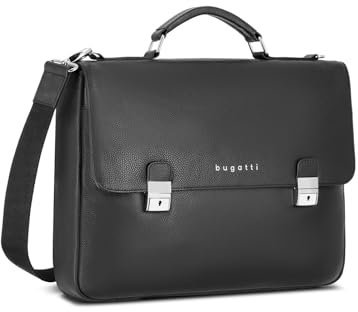 BUGATTI Valencia Aktentasche Herren Größe L | Arbeitstasche aus Leder mit 2-Hauptfächern, Handy und Laptopfach, Reißverschlussfach - Messenger Bag | 40cm x 13cm x 28.5cm