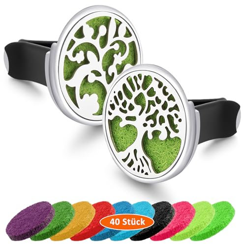 2 Stück Auto Aromatherapie, Edelstahl Lufterfrischer Vent Clip, 40Pcs Ersatz Filzunterlage, Ätherisches Öl Diffusor, Auto Aromatherapie Diffusor für Auto, Büro, Zimmer oder andere Indoor