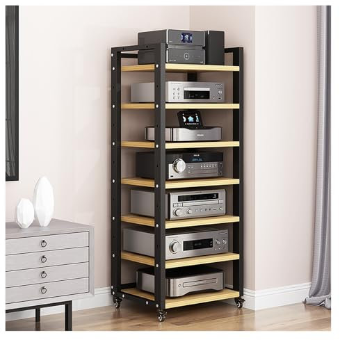 Audio Rack HiFi Regal AV-Medienständer, CD-Player-Ständer, Heim-Stereo-Rack Mit Rollen, Plattenspieler-Ständer Mit Stabilem Metallrahmen, Audio-Rack for Spielekonsolen Und Verstärker(B)