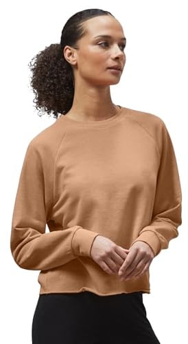 Enorsia Womens French Terry Lined Crew Neck Sweatshirt - Loose Fit Raw Edge Hem with Raglan Sleeves (Brown, 8)