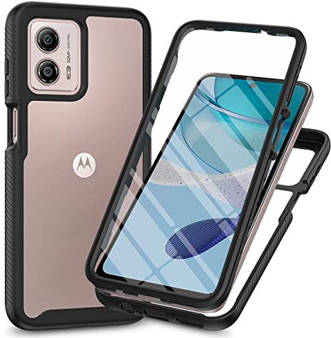 Sawiqpd for Motorola Moto G35 5G Case with Built-in Screen Protector, Full Protective Cover Heavy Duty Anti-Scratch Shockproof Slim Silicone Bumper Clear Phone Case for Motorola Moto G35, Black